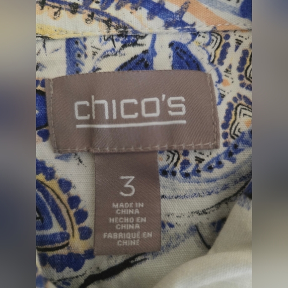 Chico's Button Front Jacket BLue Paisley Print Cotton XL/16 (Chico's Sz 3) - Picture 11 of 14
